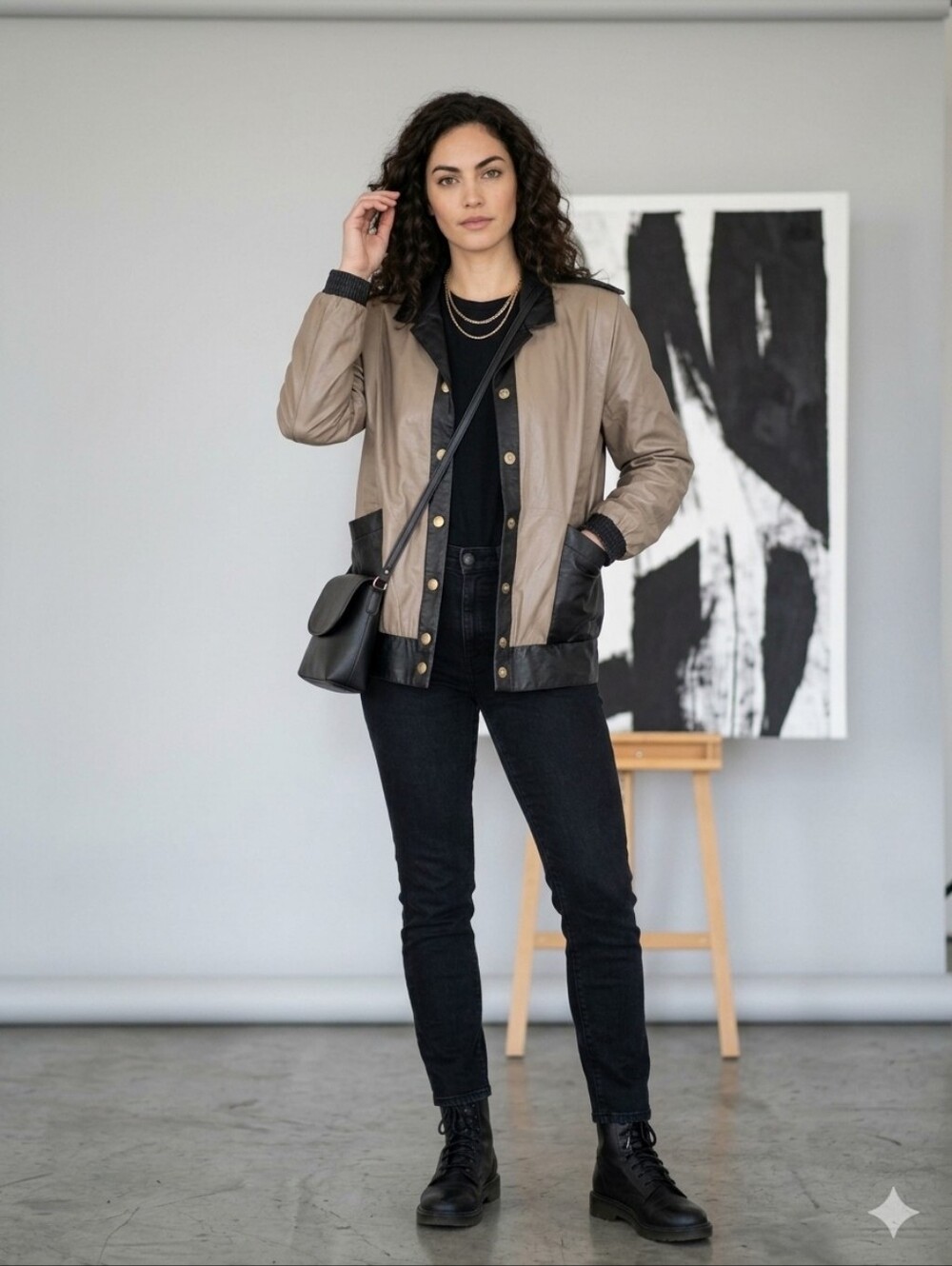 #76 Vintage Regal jacket features a brown and black faux leatherdesign P2P22 L26